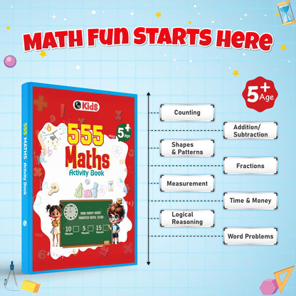 555 Maths Activity Book for Kids Ages 5-10 Years, Fun Math Puzzles, Shapes, Numbers, Brain Games & Practice Sheets, Educational Learning Workbook