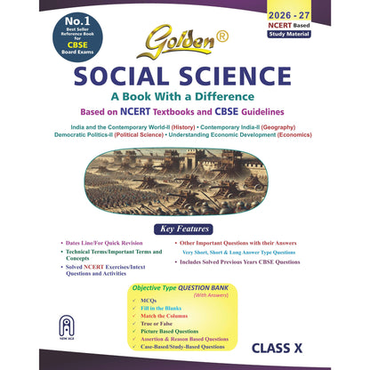 Golden Social Science Study Material Based on NCERT for Class-10 | For CBSE 2027 Board Exams | Objective Type Question | Solved NCERT Exercises | Previous Board Paper Solved | Assertion & Case Based
