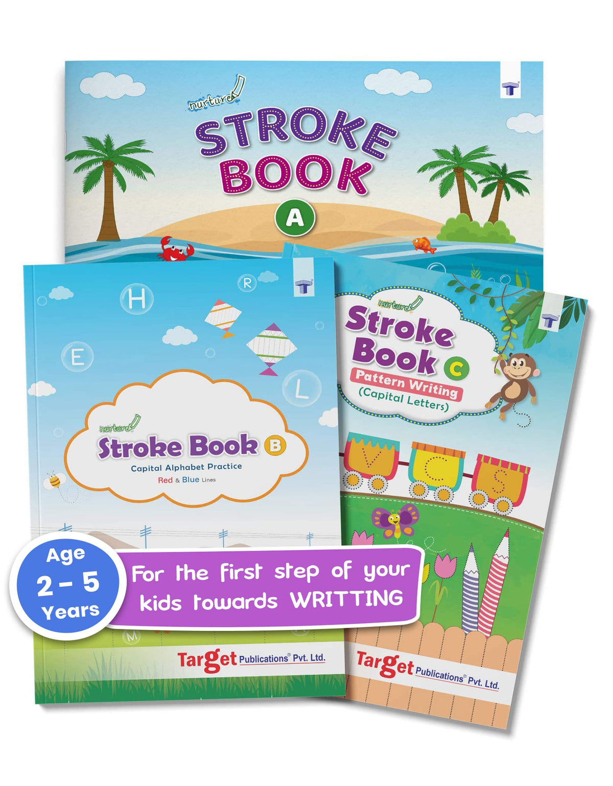 Nurture Pattern Writing And Stroke Books For Kids | 2 To 5 Year | Practice Standing And Sleeping Lines, Curves, Abcd Alphabet Tracing | Includes Colourful Pictures, Activities | Set Of 3 [Paperback]