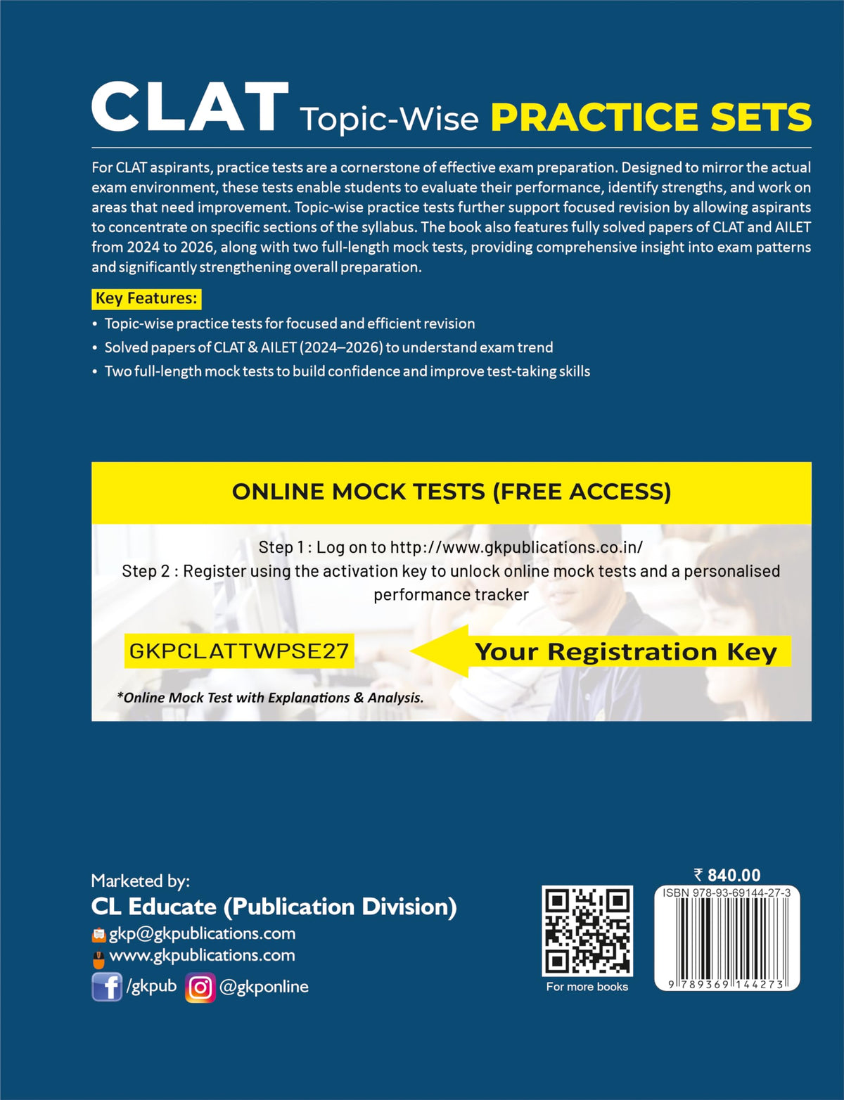 GKP CLAT 2027 Topic-Wise Practice Sets | Solved Papers of CLAT & AILET (2024–2026) | 2 Full-Length Mock Tests | Sectional Practice for Legal Aptitude, Logical Reasoning & More