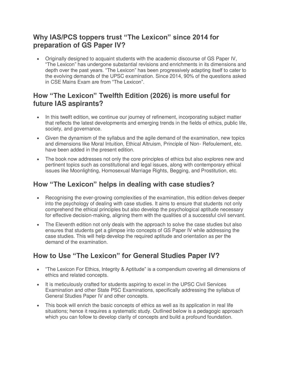 The Lexicon For Ethics, Integrity & Aptitude - 2026 Edition is Catering to Evolving Trends in GS Paper-IV of Civil Services Examination and other State PSC Examinations, For 2025-27