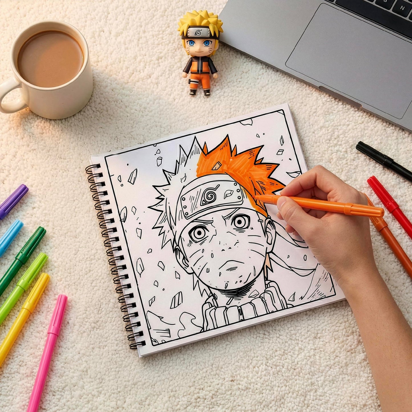 The Crafthives Anime Coloring Book Volume 4 | 24 Anime Character Designs + 24 Sketch Pens | Spiral Bound Hard Cover | 170 GSM Thick Pages | Manga Style Coloring Book for Beginners