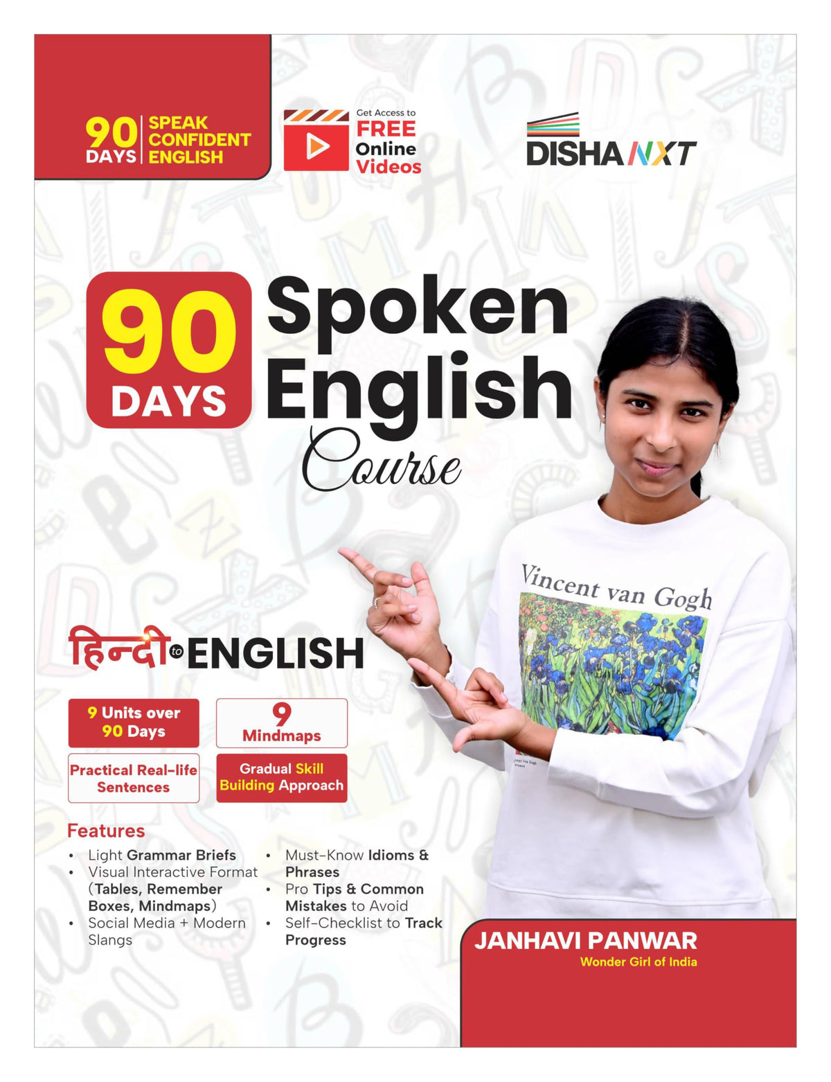 Disha 90 Days Spoken English Course | Speak Daily Use Confident English in just 90 Days | Grammar Briefs, Tips, Common Mistakes, Mind Maps & Checklist | India's Wonder Girl Janhavi Panwar