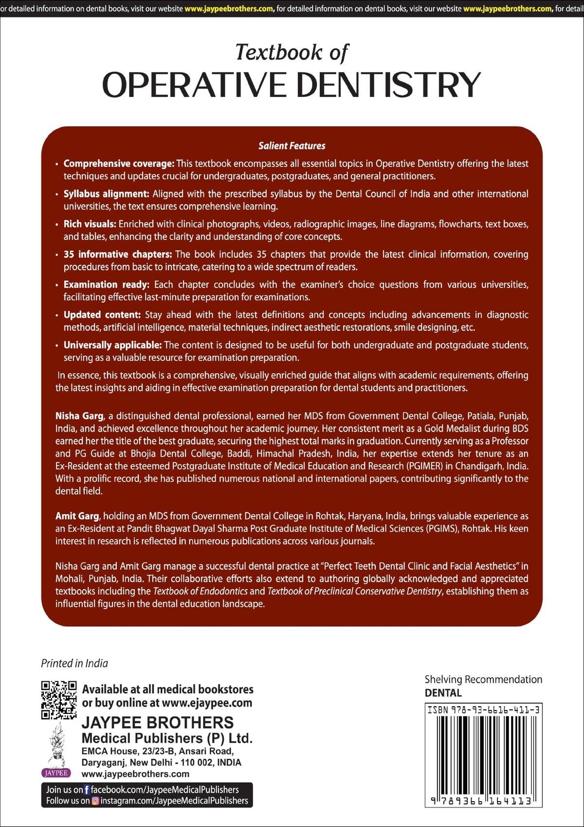 Textbook of Operative Dentistry, 5/E for BDS Students and Dental Practitioners | 35 Chapters, DCI Syllabus-Aligned with 18 Free Online Videos, Clinical Case Photos and Comparison Tables: 1