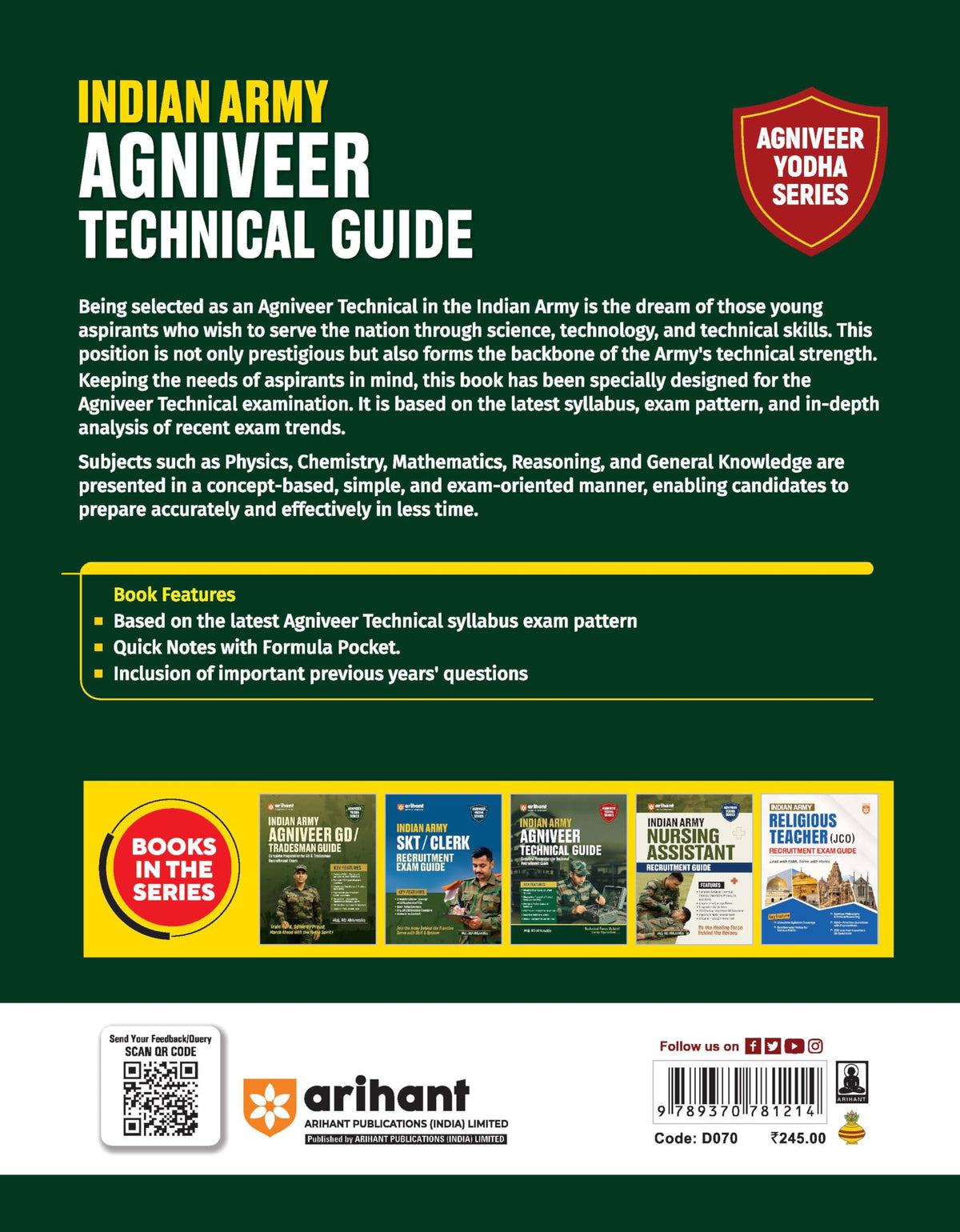 Arihant Indian Army Agniveer Technical Recruitment Exam | Complete Syllabus Coverage, Chapterwise PYQs, Maths Formulas | English Medium