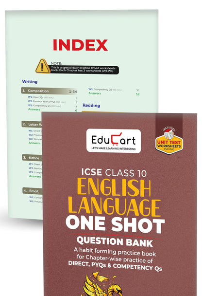 Educart ICSE Class 10 One Shot Question Bank 2027 (Set of 8 Books) | Physics, Chemistry, Maths, Biology, English 1 & 2, Geography, History & Civics | 2026–27 Exam