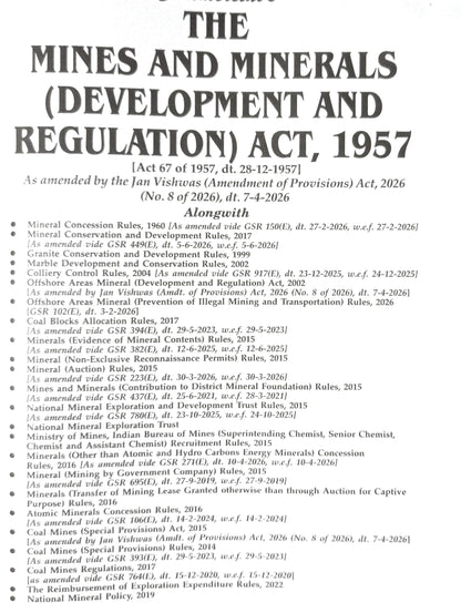 The Mines & Minerals (Development & Regulation) Act, 1957 (MMDR Act) with Mineral Concession Rules, Mineral Conservation & Development Rules, Offshore ... Short Comments | Commercial's 2026 Edition