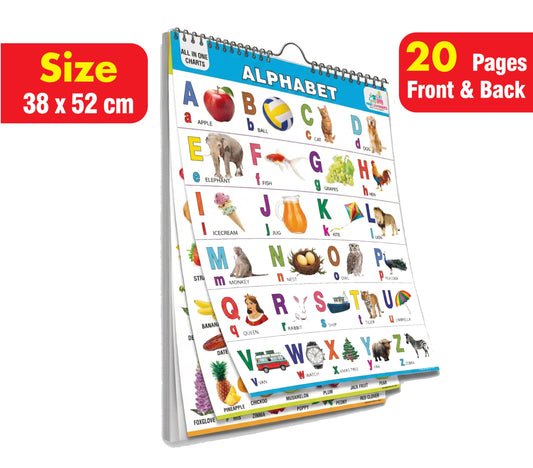 All in One English Chart for Kids | 20 Charts | Size: 38x52 cm | Children Spiral Picture Wall Chart | Alphabet Charts for Kids Learning | abcd Charts for Kids | Wall Hanging