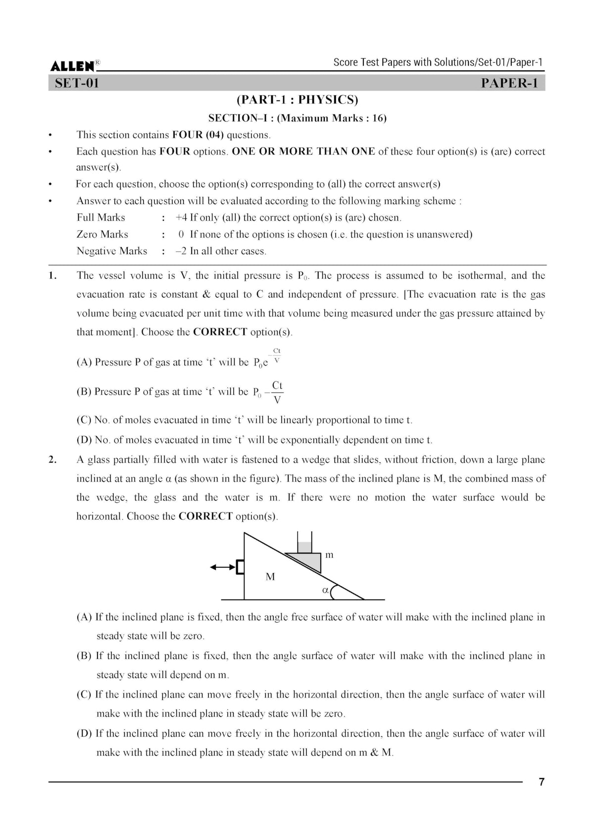 ALLEN Score 10 Test Papers with Solutions (Paper 1 & 2) for JEE Advanced in English Physics, Chemistry & Mathematics Mock Test papers