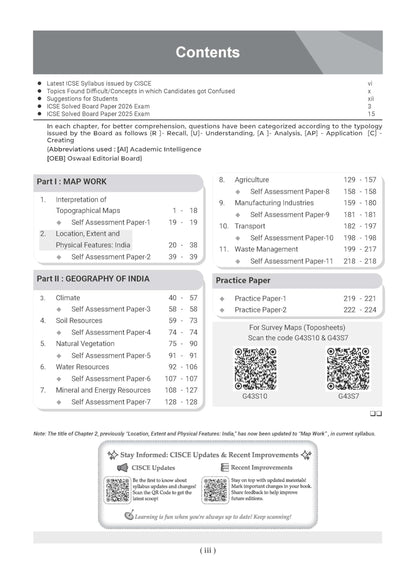 Oswaal Class 10 ICSE Question Bank Geography (2017-2026) | For 2027 Exam Chapter-wise & Topic-wise with Competency Based Questions | Includes 2026 Paper - fully solved | Self-Assessment Papers