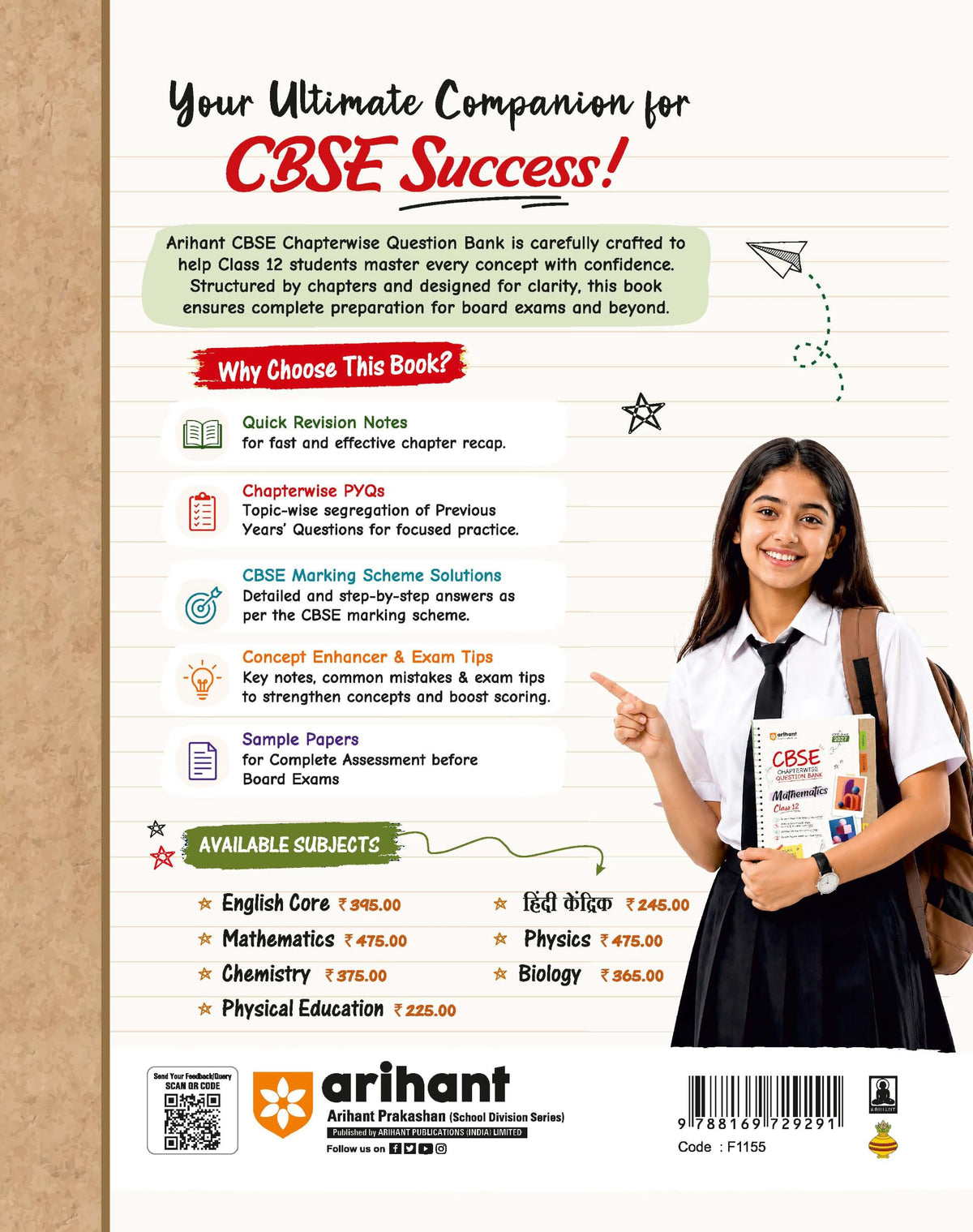 Arihant CBSE Question Bank Class 12 Mathematics For Board Exam 2027 | Chapterwise PYQs (2026–2016) with Revision Theory, Detailed Solutions, Exam Tips & Sample Papers As per Latest CBSE Syllabus