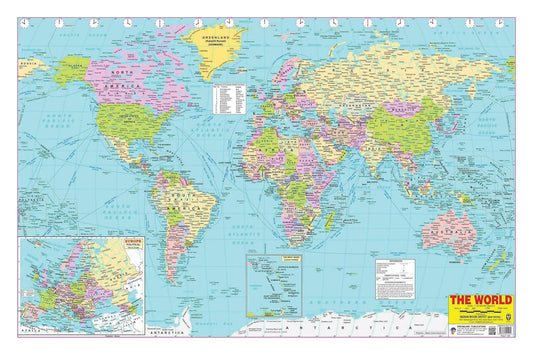 World Map Educational Wall Chart – Double-Sided Laminated Poster with Detailed Continents, Countries & Oceans, Learn Geography, Ideal for Kids, Students, School, Classroom & Home Learning, 48x73 cm