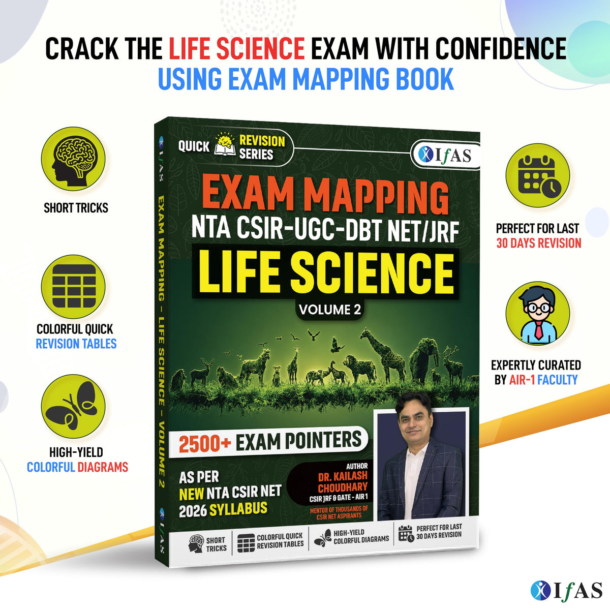 CSIR NET Life Science Books | Exam Mapping Book (Vol 1 & 2) with 5000+ Exam Pointers & Latest Syllabus | Quick Revision Theory for NTA CSIR UGC NET/JRF, GATE & DBT Exams | Colourful Edition | IFAS