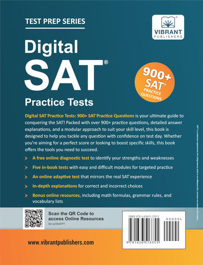 Digital SAT Practice Tests: 900+ SAT Practice Questions | 5 Full-Length Tests with Detailed Explanations, Adaptive Online Tests & Free Scoring Tool for 2026 Exam
