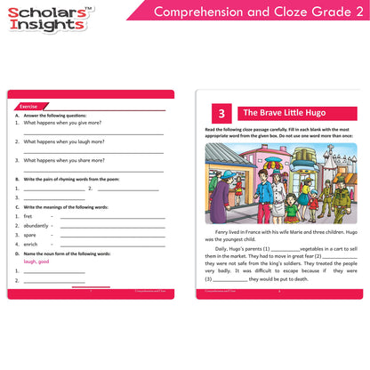 Scholars Insights Comprehension and Cloze Grade 2 - Enrichment Exercises for Reading, Comprehension, Vocabulary, and Grammar Skill Development with Self-Assessment Sheets