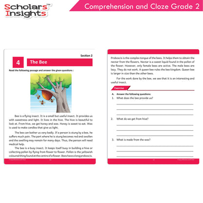 Scholars Insights Comprehension and Cloze Grade 2 - Enrichment Exercises for Reading, Comprehension, Vocabulary, and Grammar Skill Development with Self-Assessment Sheets