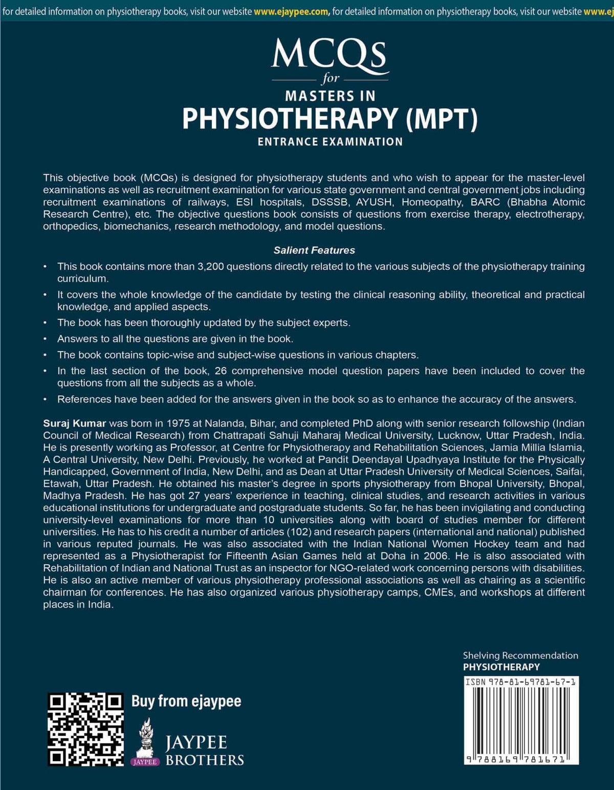 MCQs for Masters in Physiotherapy (MPT) Entrance Examination, 4/E for MPT Aspirants | 3200+ MCQs with Answers and 26 Model Papers | Exercise Therapy, Electrotherapy, and Biomechanics: 1