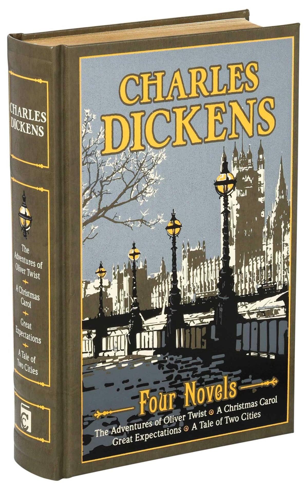 Charles Dickens Four Novels: The Adventures of Oliver Twist, a Christmas Carol, Great Expectations, a Tale of Two Cities (Leather-bound Classics)