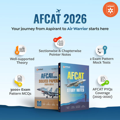 Arihant AFCAT 2026 | Study Notes | Complete Theory, 2500+ Prctice MCQs | AFCAT Solve Papers (2025–2020) & 2 Mock Tests | For Flying, Technical & Non-Technical Branches | English Medium