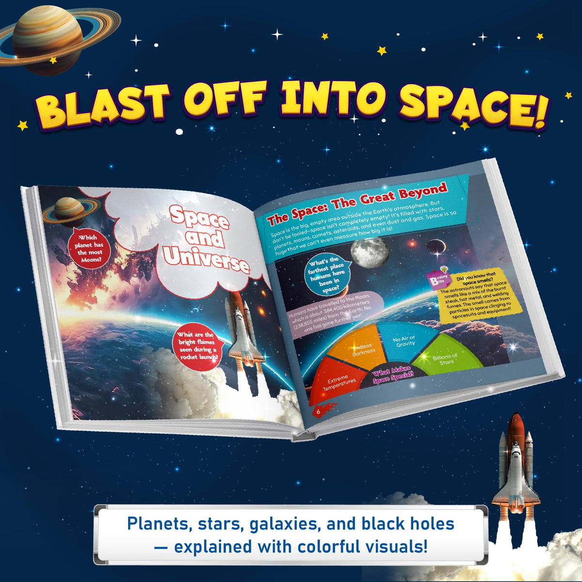 First Earth and Beyond Encyclopedia Books for Kids, Explore Space to Mountains, Activity Book for 5-10 Years Old, Fun Learning Book