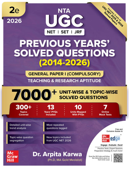 UGC NET Paper 1 2026 Previous Years' Solved Papers (2014-2026) | 7000+ Questions (3000 in book + 4000 online with June 2026) | Arpita Karwa | 13 Years PYQs: Unit-wise and Topic-wise detailed solutions