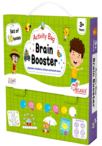 Brain Booster Activity Bag for Kids & Children |Set of 10 Books| Dot to Dot,Look & Find,How Many,Mazes,Difference,Reasoning,Sort,Word Search,Jumble