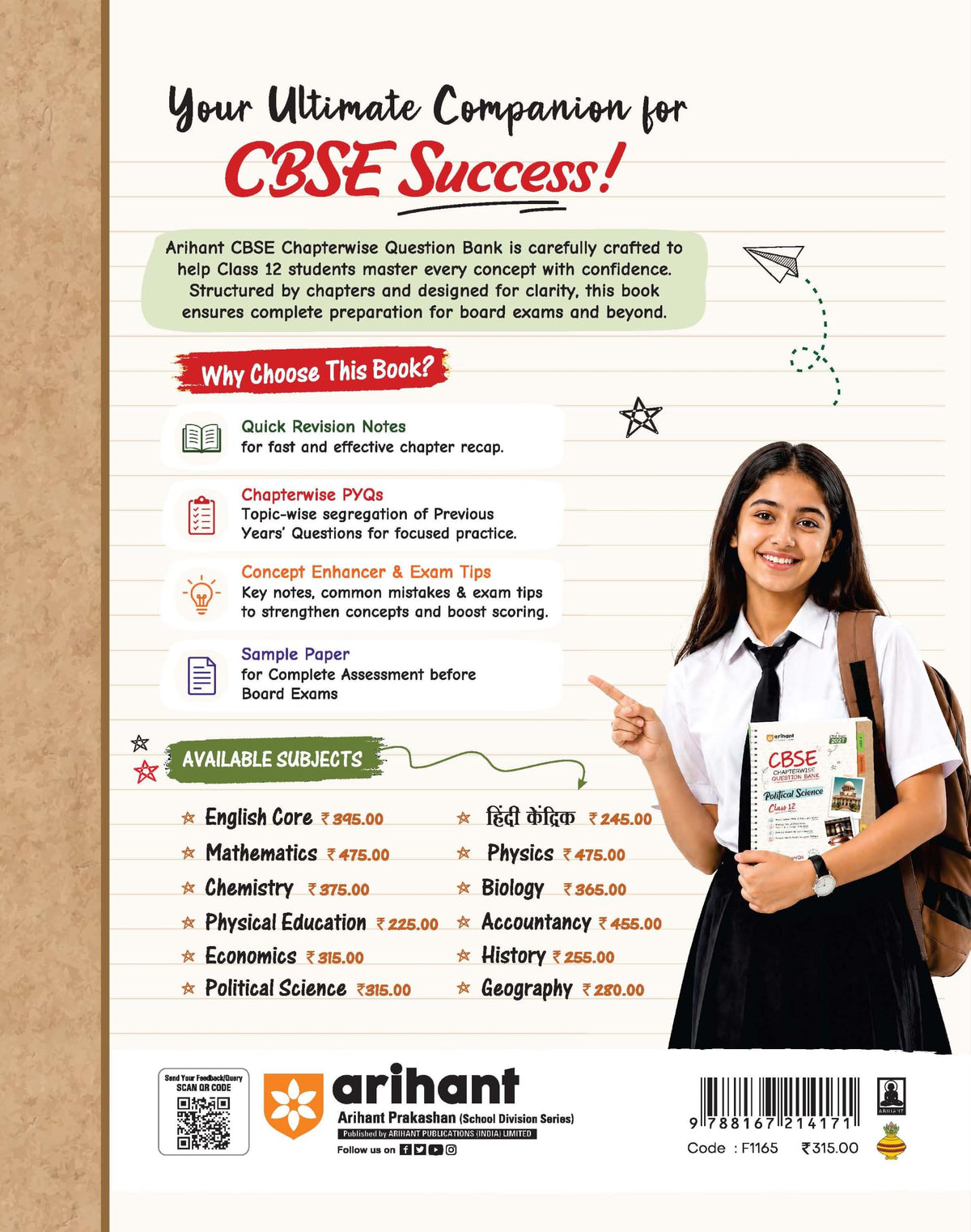 Arihant CBSE Political Science Class 12 Chapterwise Question Bank for Board Exam 2027 | Chapterwise PYQs with Revision Theory,Detailed Answers, Exam Tips & Sample Papers as per CBSE Syllabus & Pattern