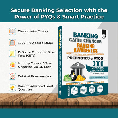 PW Banking Game Changer Banking Awareness Prepnotes & 3000+ PYQs By Shushmita Mam For 2026-27 Exams | Chapterwise Theory with 15 Online CBT Tests | ... & Clerk, SBI PO & Clerk, RRB PO & Clerk Exams