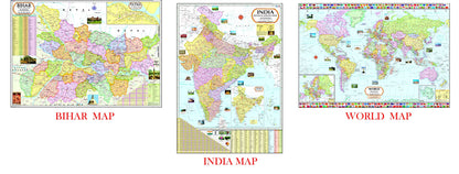 Bihar Map, India Map & World Map | NON LAMINATED | SET OF 3 | Useful for UPSC, PCS, SSC, RAILWAY'S, State and Other Competitive Exams.