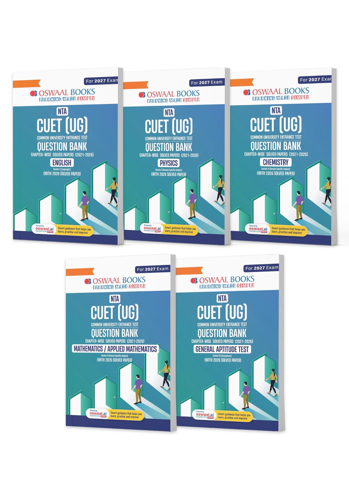 Oswaal NTA CUET (UG) Chapter-wise Solved Papers Question Bank | English, Physics, Chemistry, Math & General Test | Set of 5 Books | With Solved Paper 2026 | For 2027 Exam | With Oswaal AI