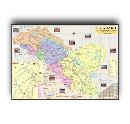 Ladakh Map. Both Maps Size : 40"x28" inch (100x70 Centimeter). In English Language With Important Fact and Figure. Ideal Map For Student and Aspirant of UPSC, PCS, SSC, RAILWAY Exam