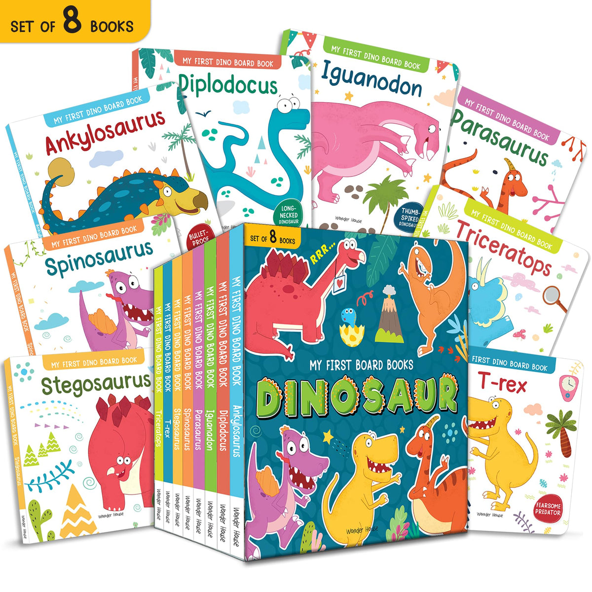 My First Dinosaur Board Books (8 Box Set) | Age 2–5 Years | Early Learning | Dino Gift Set For Kids | Preschool & Kindergarten | Latest Edition | T-Rex | Triceratops | Stego & Spino Saurus & More