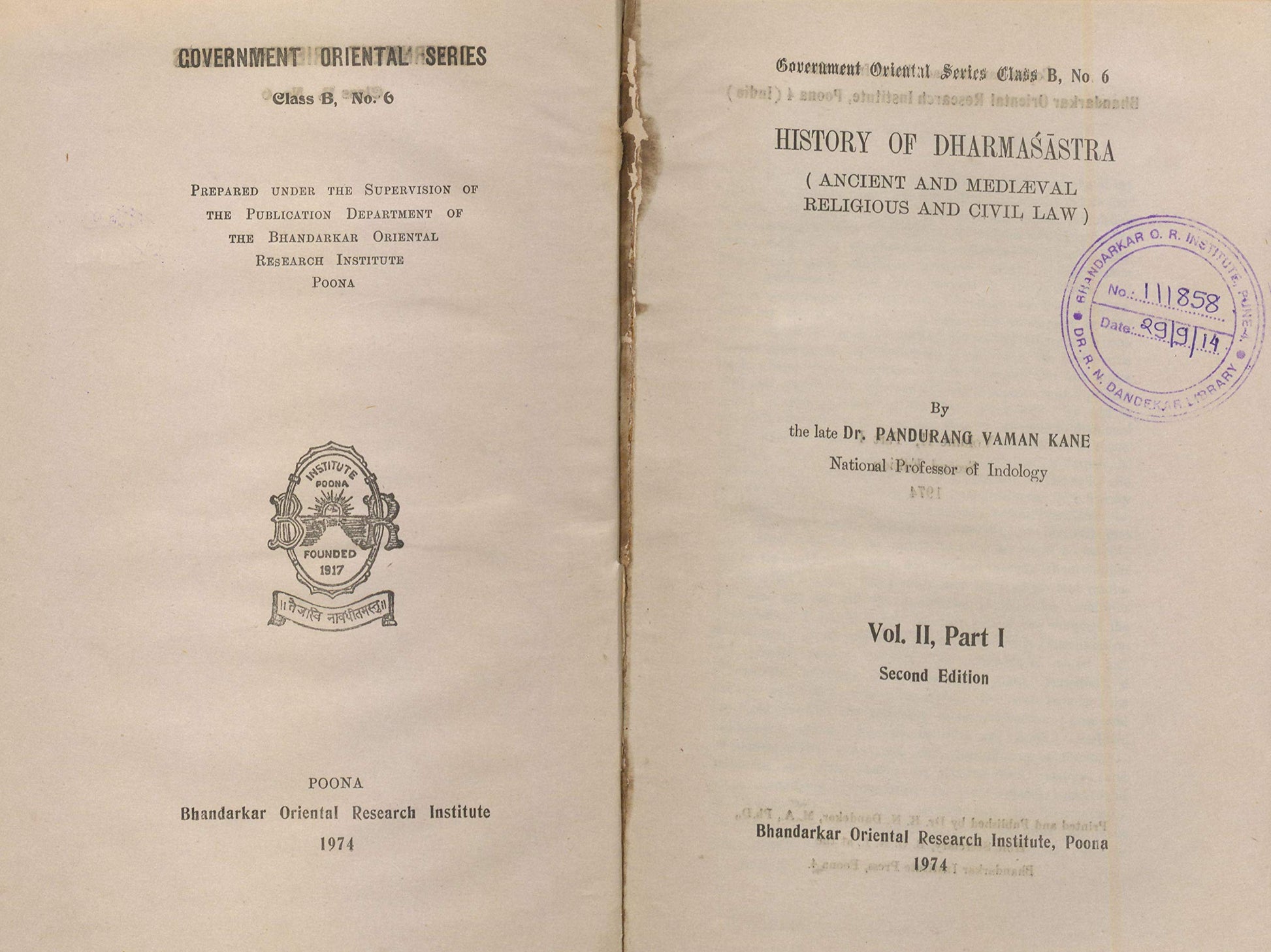 History of Dharmasastra: Vol. 2, Part I book cover