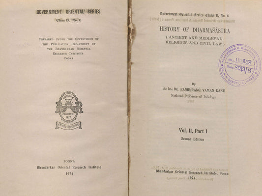 History of Dharmasastra: Vol. 2, Part I book cover