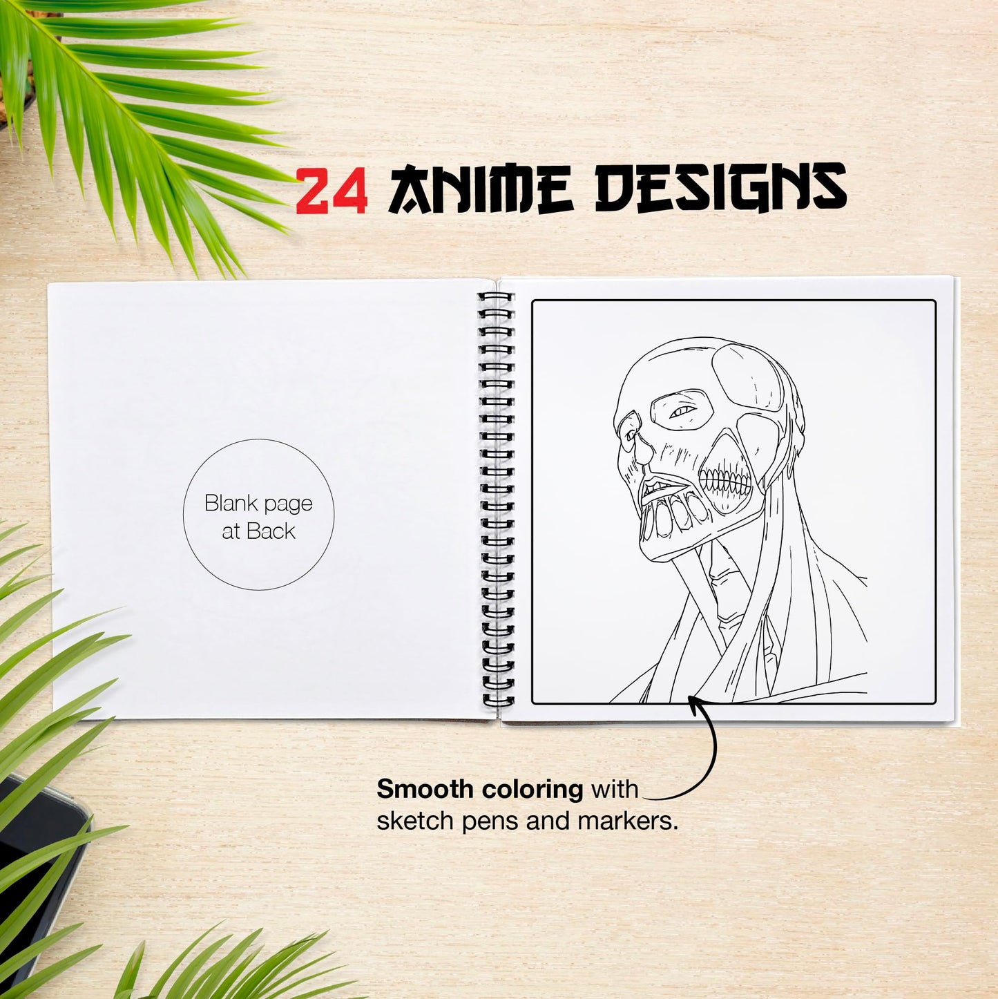 The Crafthives Anime Coloring Book Volume 3 | 24 Detailed Anime Designs with 24 Sketch Pens | Premium 170 GSM Pages | Spiral Bound Hard Cover Coloring Book for Kids Teens Adults