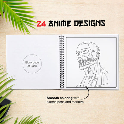 The Crafthives Anime Coloring Book Volume 3 | 24 Detailed Anime Designs with 24 Sketch Pens | Premium 170 GSM Pages | Spiral Bound Hard Cover Coloring Book for Kids Teens Adults