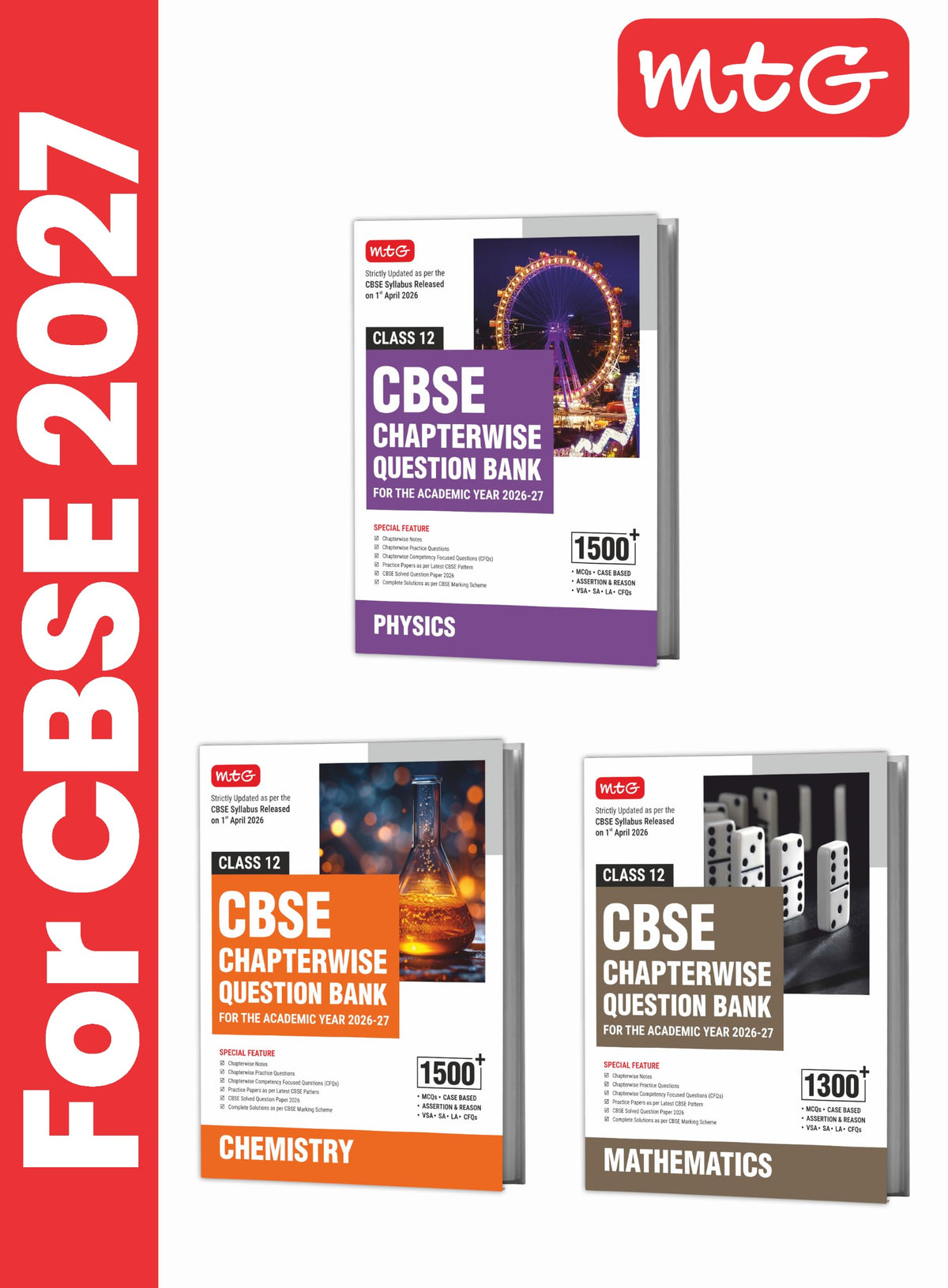 MTG CBSE Class 12 Chapterwise Question Bank Physics, Chemistry & Mathematics For 2027 Board Exam (Set of 3 Books) | Based on Latest CBSE Syllabus with 4300+ Questions