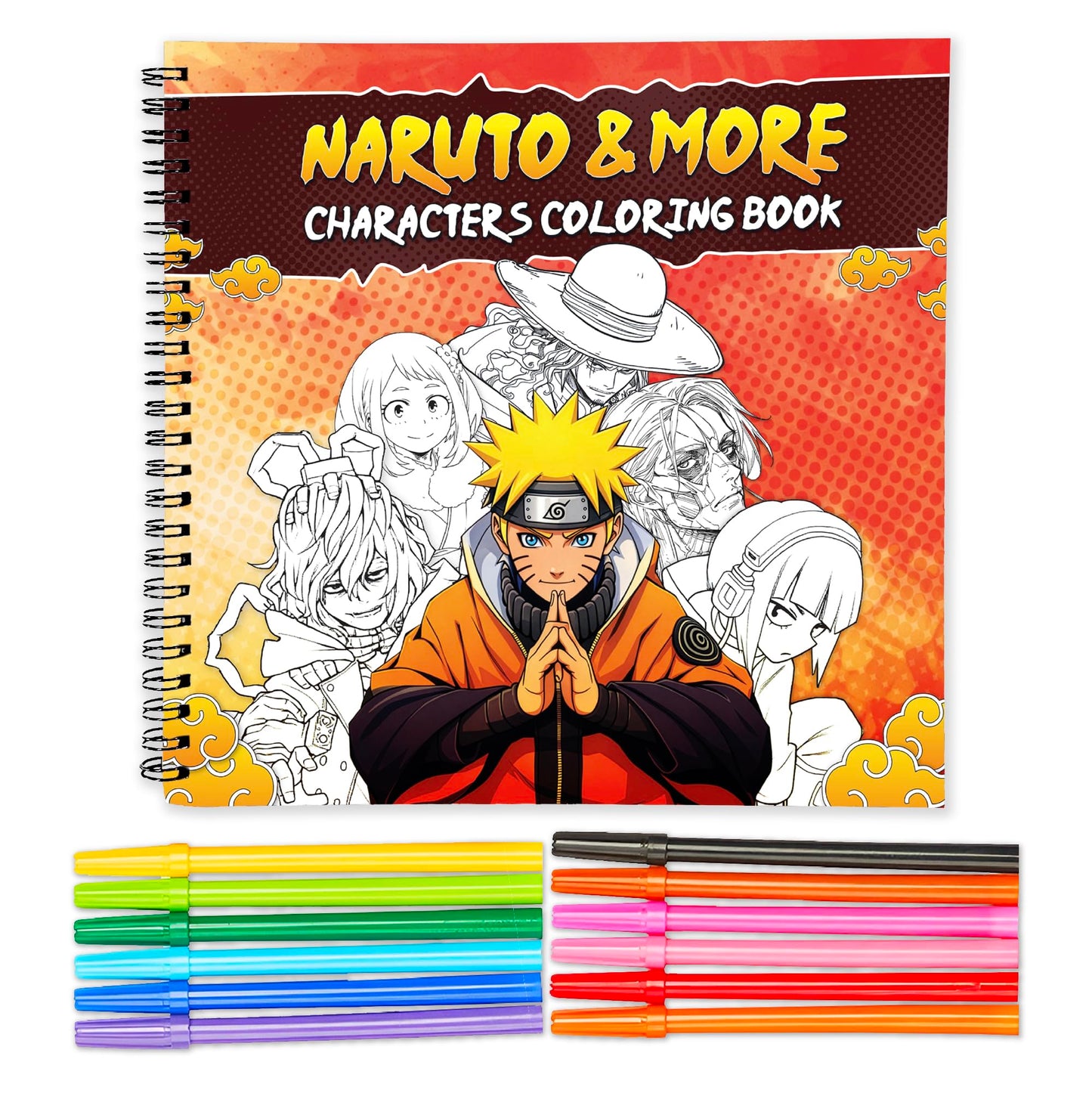 The Crafthives Anime Coloring Book Volume 4 | 24 Anime Character Designs + 24 Sketch Pens | Spiral Bound Hard Cover | 170 GSM Thick Pages | Manga Style Coloring Book for Beginners
