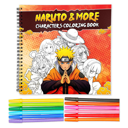 The Crafthives Anime Coloring Book Volume 4 | 24 Anime Character Designs + 24 Sketch Pens | Spiral Bound Hard Cover | 170 GSM Thick Pages | Manga Style Coloring Book for Beginners