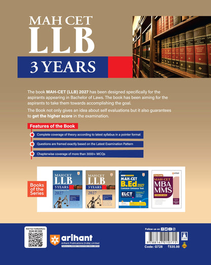 Arihant MAH CET LLB 3 Years Entrance Exam 2027 | Complete Guide for Legal Aptitude, Legal Reasoning, GK, English & Logical Reasoning | 3000+ MCQs, Chapterwise PYQs & Solved Paper 2026
