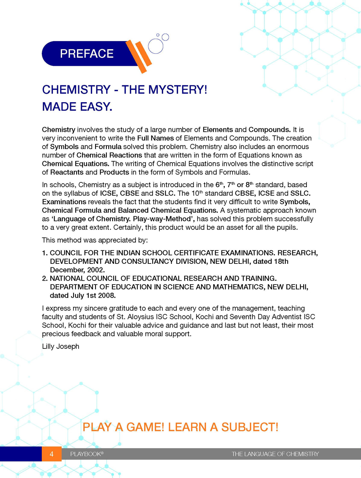 The Language of Chemistry - Playbook | Playway Method | Class 7-10 | ICSE, CBSE & SSLC | Activities, Exercises & Token Sheets
