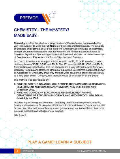 The Language of Chemistry - Playbook | Playway Method | Class 7-10 | ICSE, CBSE & SSLC | Activities, Exercises & Token Sheets