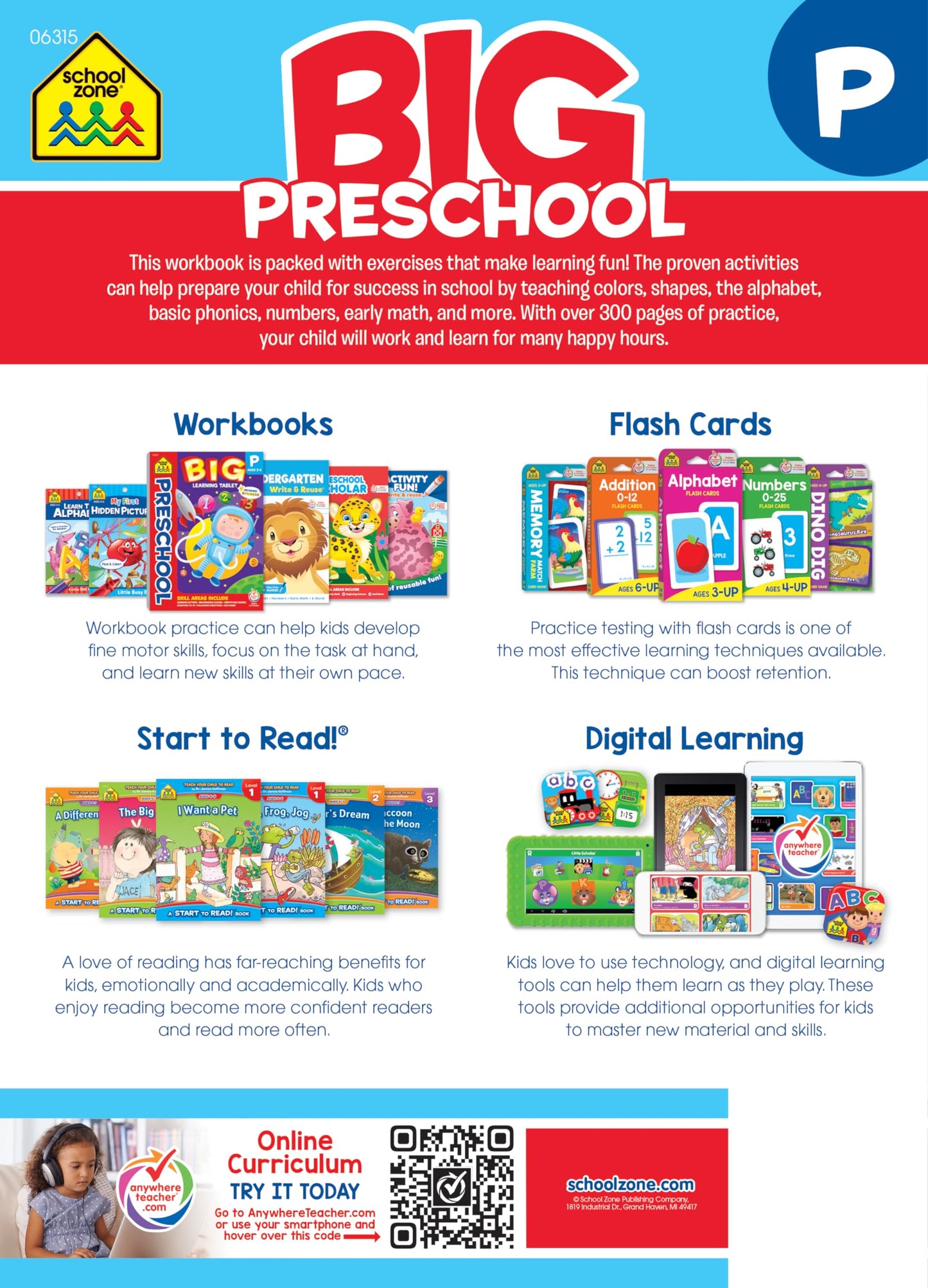 School Zone Big Preschool Workbook: 320 Pages, Toddler, Pre-K, ABCs, Alphabet, Basic Phonics, Writing Skills, Early Math & Numbers, Colors & Shapes, Matching, Follow Directions, Ages 3-5
