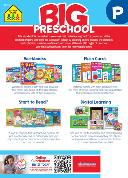 School Zone Big Preschool Workbook: 320 Pages, Toddler, Pre-K, ABCs, Alphabet, Basic Phonics, Writing Skills, Early Math & Numbers, Colors & Shapes, Matching, Follow Directions, Ages 3-5