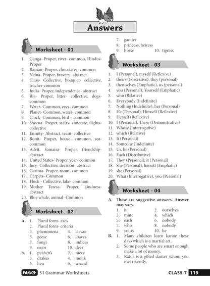 MTG 51 English Grammar Worksheets Class 7 – Grammar Work books to practice English concepts in interactive way (Based on CBSE/NCERT)