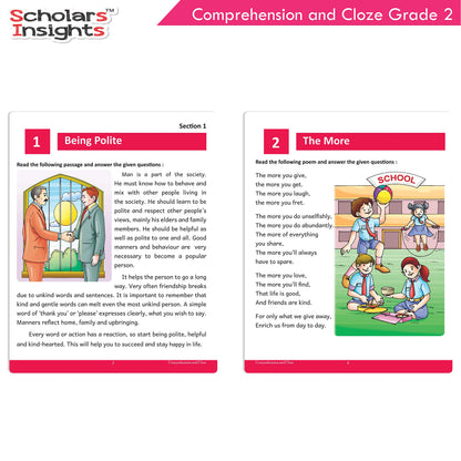 Scholars Insights Comprehension and Cloze Grade 2 - Enrichment Exercises for Reading, Comprehension, Vocabulary, and Grammar Skill Development with Self-Assessment Sheets