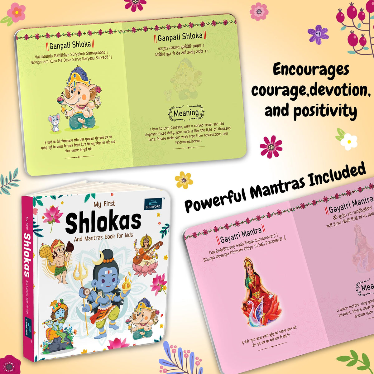 My First Shlokas and Mantras, Hanuman Chalisa for Kids | Illustrated Hindu Devotional Board Books with Meanings | Early Learning Spiritual Set - Age 2+ Years