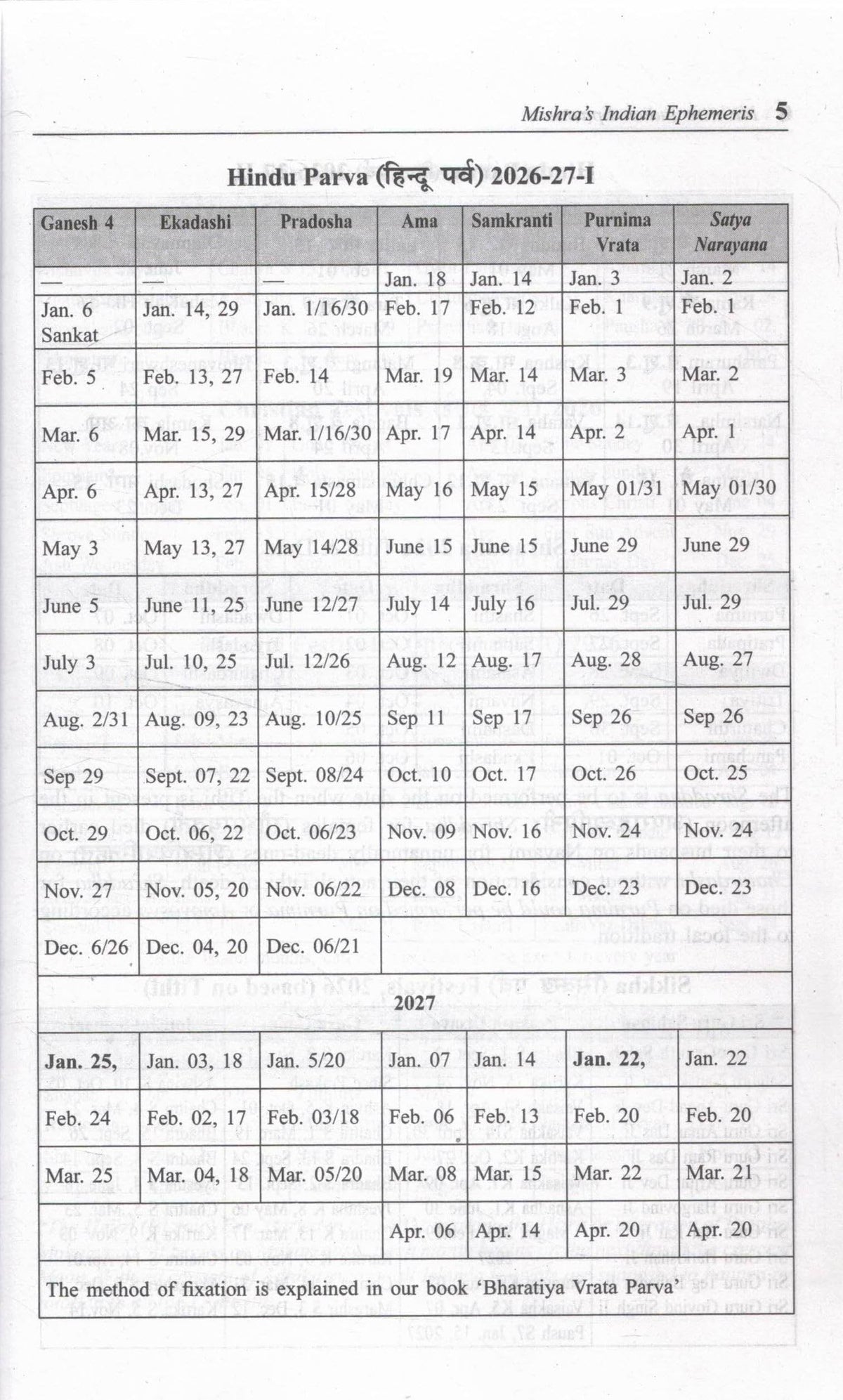 Mishras Indian Ephemeris 2026 Chitrapaksha Ayanamsha Rashtriya Rajdhani Panchang Samvat 2083 Daily Planetary Positions Jyotish Ganit Reference Guide Vedic Astrology Book