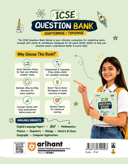 Arihant ICSE Question Bank Class 10 Physics For Board Exam 2027 | 26 Years Chapterwise & Topicwise PYQs (2026–2001) with Detailed Step-by-Step Solutions, Examiner's Comments,Tips & 3 Sample Papers