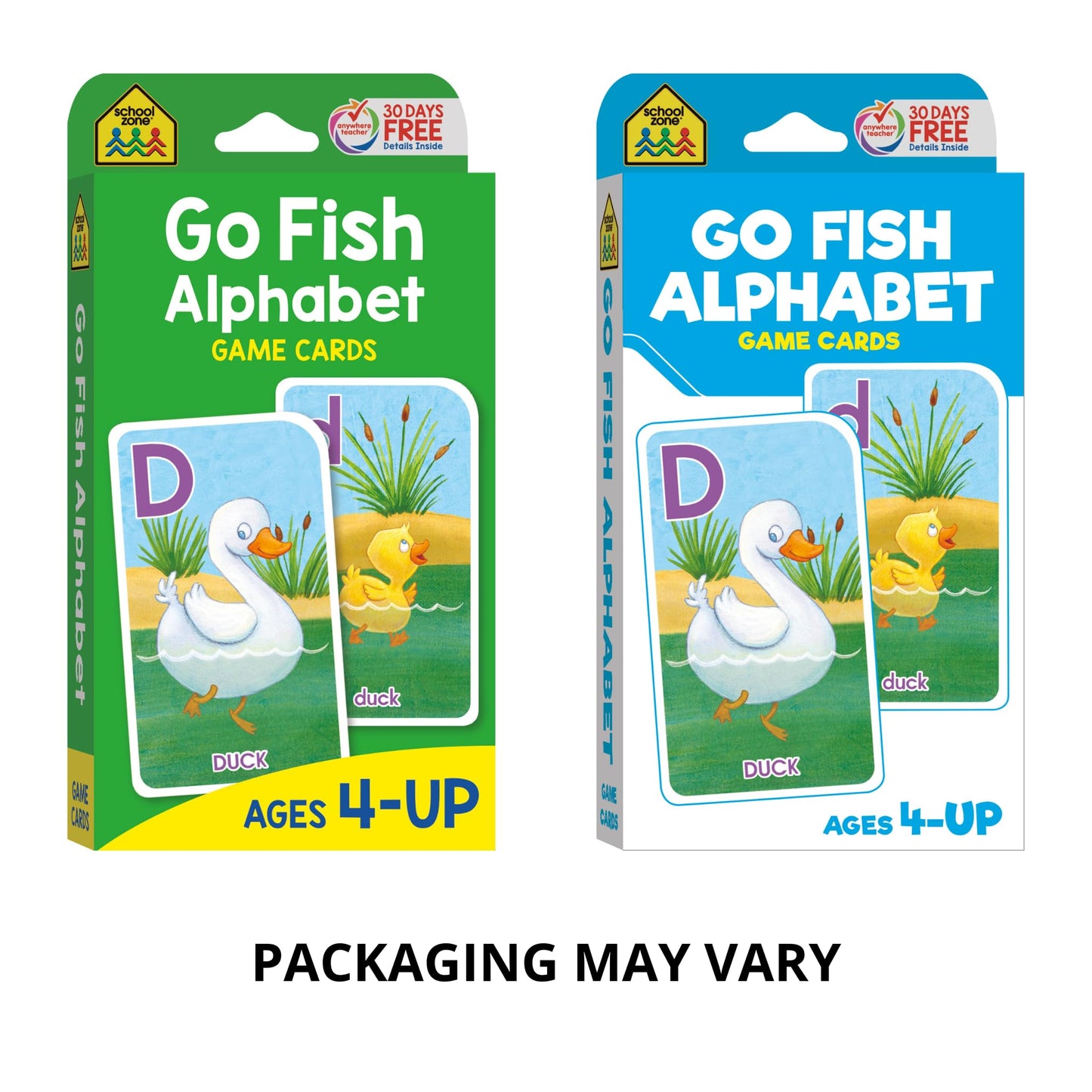School Zone Go Fish Alphabet Game Cards: Preschool, Kindergarten, 1st Grade, ABC's, Matching, Uppercase and Lowercase Letters, Word-Picture Recognition, Animals, Ages 4+, Packaging May Vary 